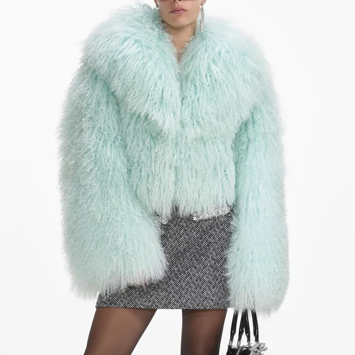 Women Green Shearling Jacket Self Portrait Outerwear