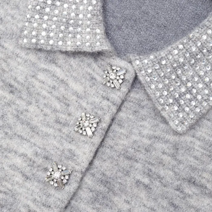 Women Grey Melange Diamante Knit Top Self Portrait Knitwear