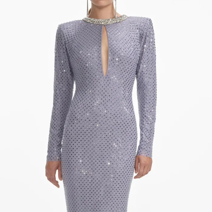 Women Grey Rhinestone Fishnet Maxi Dress Self Portrait Dresses