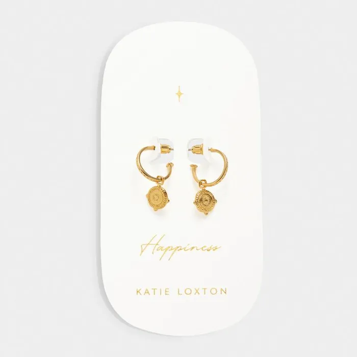 Women Happiness039 Waterproof Gold Antique Coin Hoop Earrings Katie Loxton Earrings