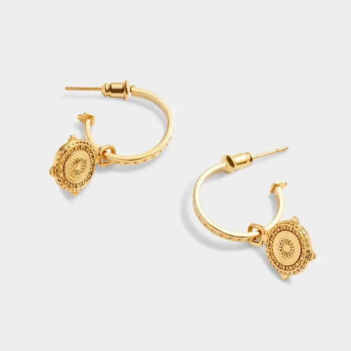 Women Happiness039 Waterproof Gold Antique Coin Hoop Earrings Katie Loxton Earrings