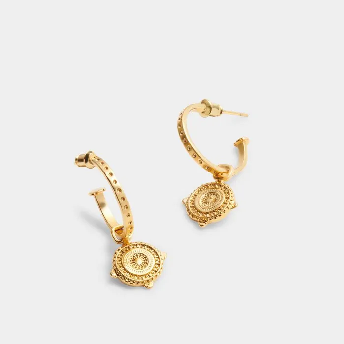 Women Happiness039 Waterproof Gold Antique Coin Hoop Earrings Katie Loxton Earrings