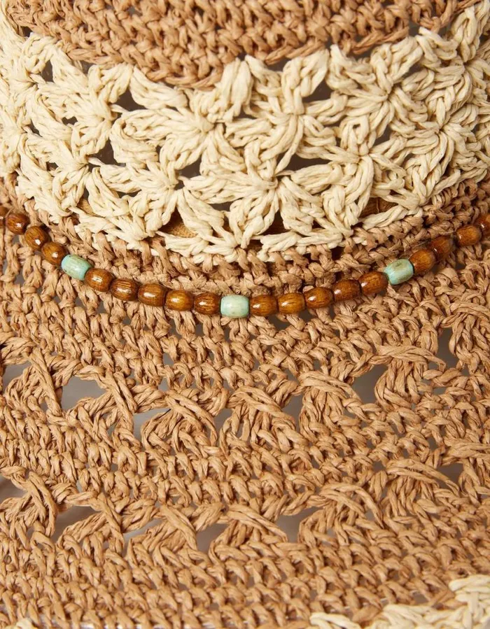 Women Hats FatFace Crochet Straw Sun Hat Natural