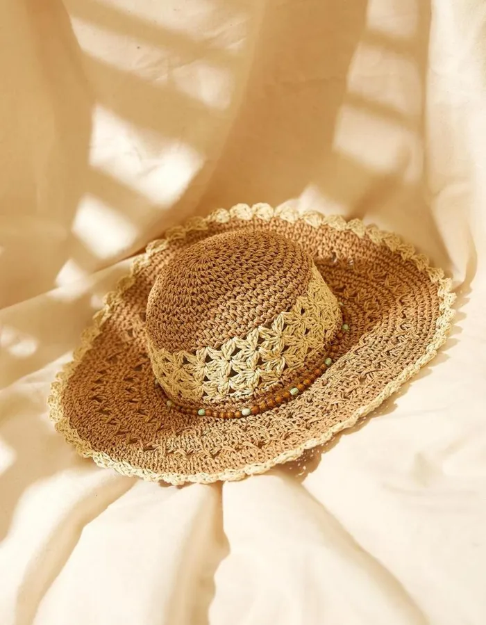 Women Hats FatFace Crochet Straw Sun Hat Natural