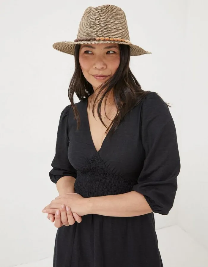 Women Hats FatFace Multi Weave Fedora Hat Natural