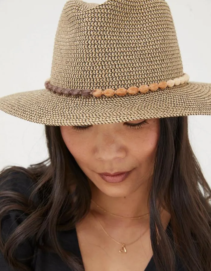 Women Hats FatFace Multi Weave Fedora Hat Natural