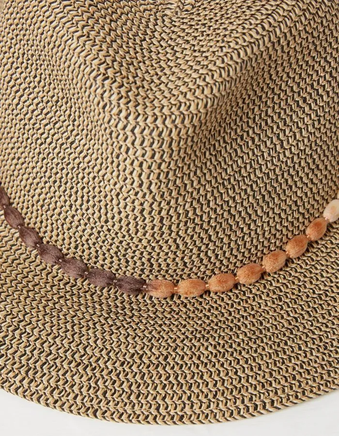 Women Hats FatFace Multi Weave Fedora Hat Natural