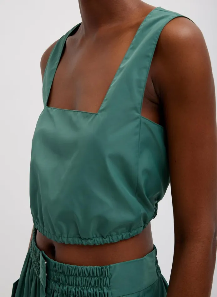 Women Italian Sporty Nylon Cropped Square Neck Top Dark Hunter Green Tibi Tops