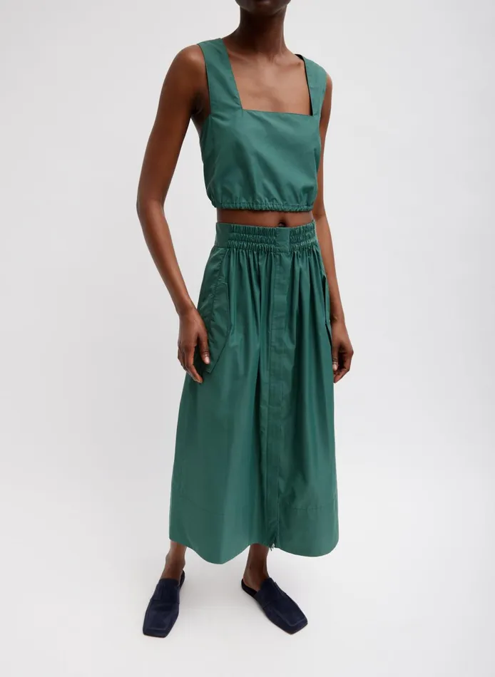 Women Italian Sporty Nylon Cropped Square Neck Top Dark Hunter Green Tibi Tops