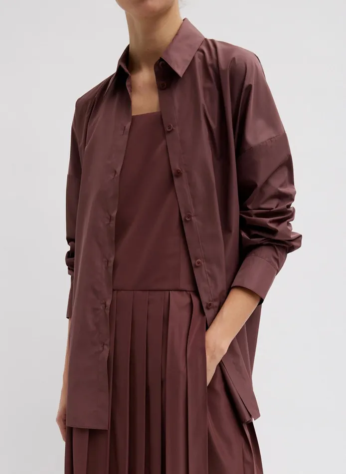 Women Italian Sporty Nylon Shirt With Cocoon Back Cinnamon Tibi Tops