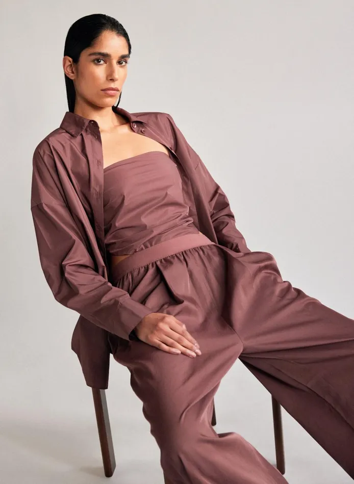 Women Italian Sporty Nylon Shirt With Cocoon Back Cinnamon Tibi Tops