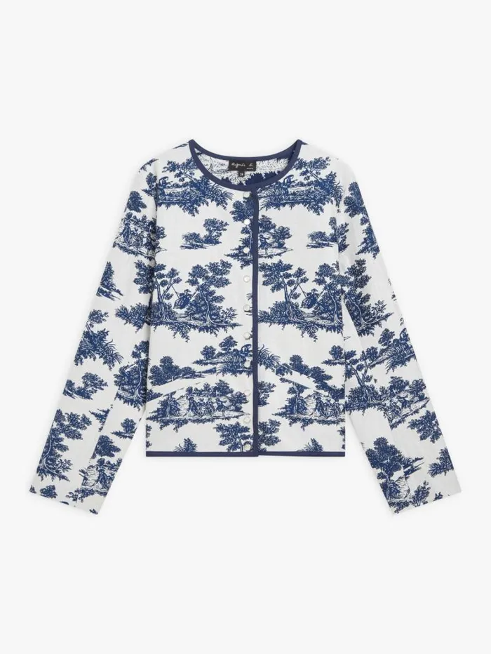 Women Jackets and Coats Agns B Blue Cotton Floral Jacquard Jacket