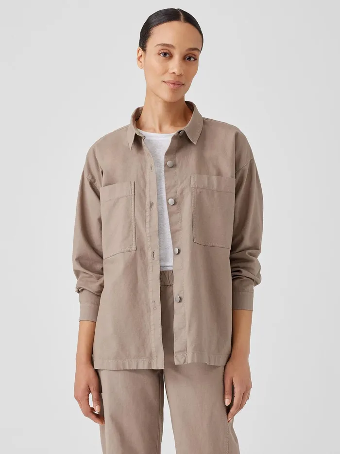 Women Jackets Coats and Vests Eileen Fisher Cotton Hemp Stretch Shirt Jacket Briar