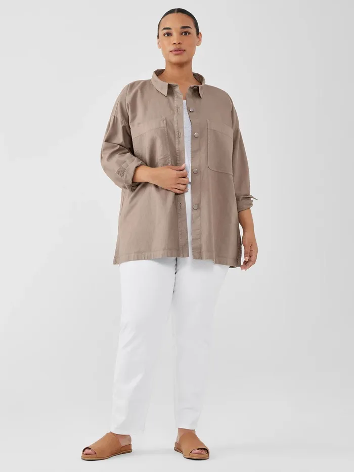 Women Jackets Coats and Vests Eileen Fisher Cotton Hemp Stretch Shirt Jacket Briar