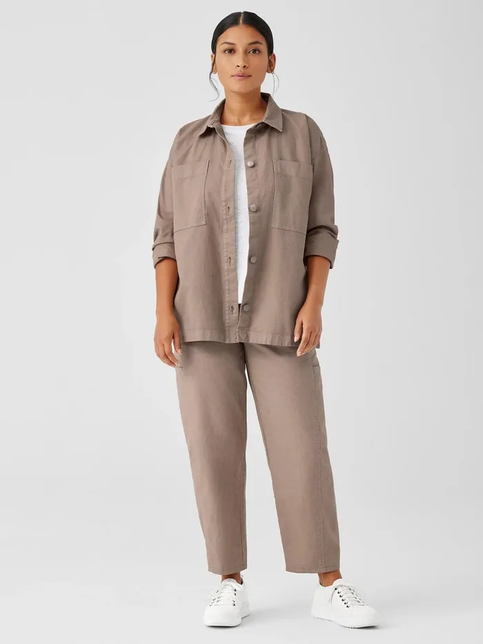 Women Jackets Coats and Vests Eileen Fisher Cotton Hemp Stretch Shirt Jacket Briar