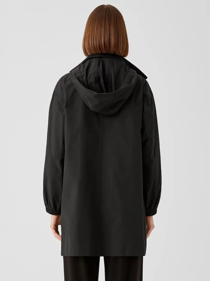 Women Jackets Coats and Vests Eileen Fisher Light Cotton Nylon Stand Collar Long Coat Black
