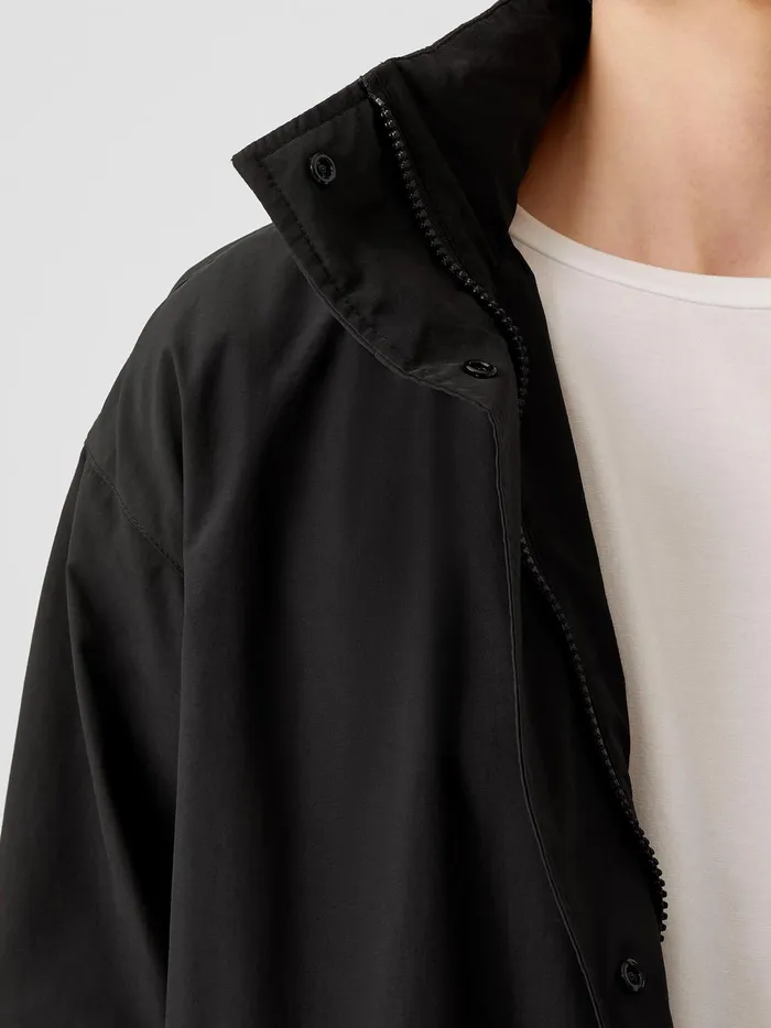 Women Jackets Coats and Vests Eileen Fisher Light Cotton Nylon Stand Collar Long Coat Black