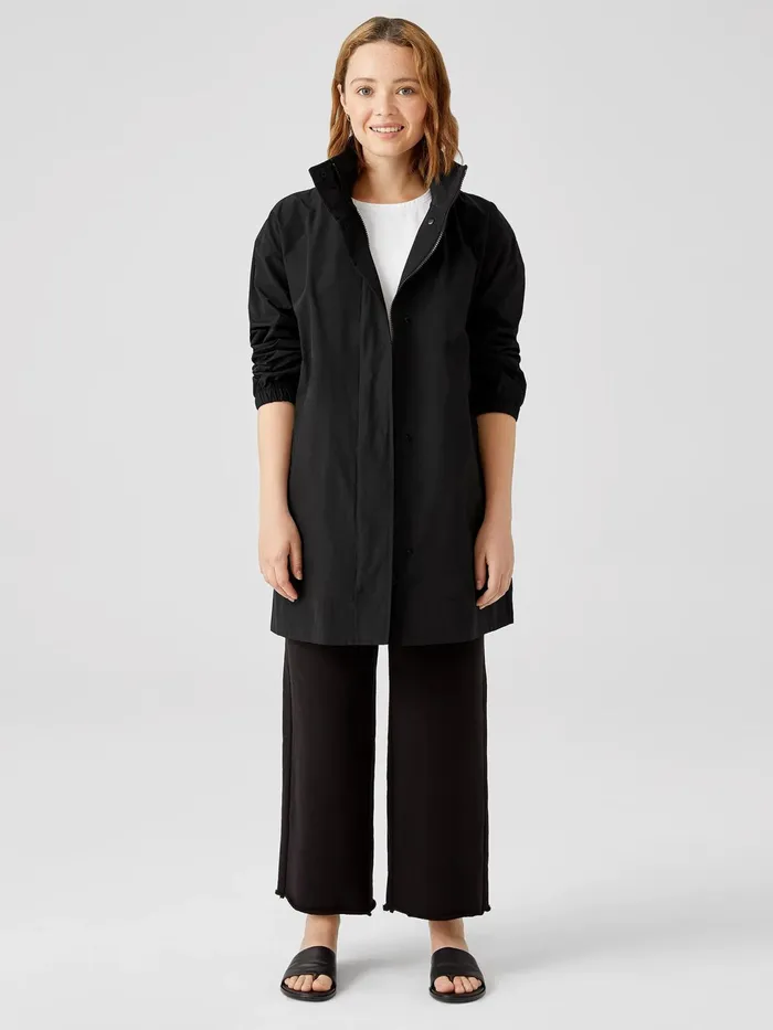 Women Jackets Coats and Vests Eileen Fisher Light Cotton Nylon Stand Collar Long Coat Black