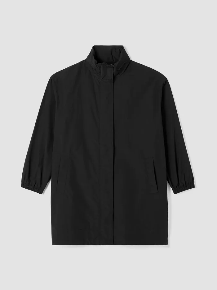Women Jackets Coats and Vests Eileen Fisher Light Cotton Nylon Stand Collar Long Coat Black