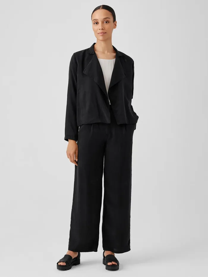 Women Jackets Coats and Vests Eileen Fisher Sandwashed Twill Stand Collar Jacket Black