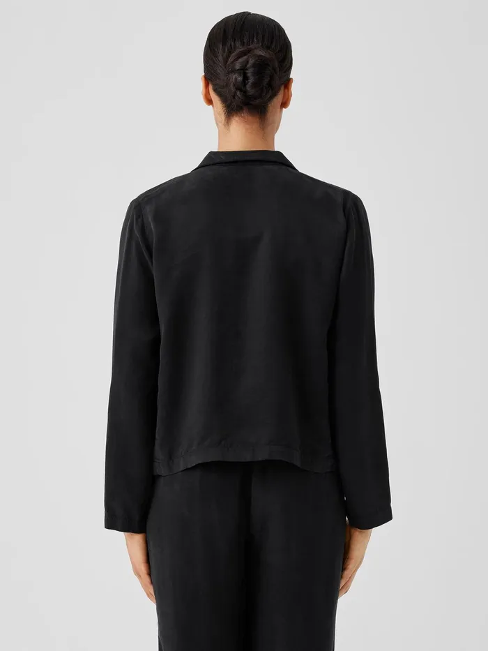 Women Jackets Coats and Vests Eileen Fisher Sandwashed Twill Stand Collar Jacket Black
