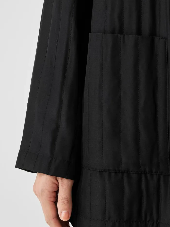 Women Jackets Coats and Vests Eileen Fisher Silk Habutai Quilted Round Neck Jacket Black