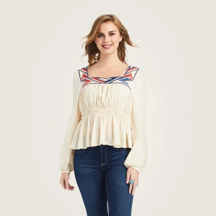Women Jacquard Chimayo Top Buttercream Ariat TShirts and Tops