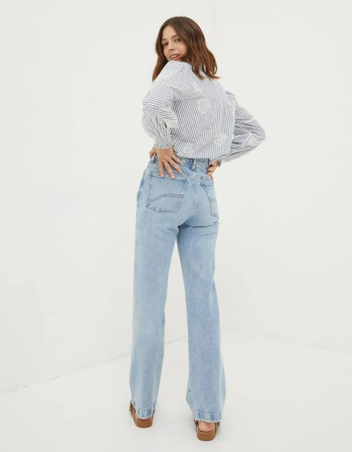 Women Jeans and Dungarees FatFace Elise Wide Leg Jeans Light Denim Blue