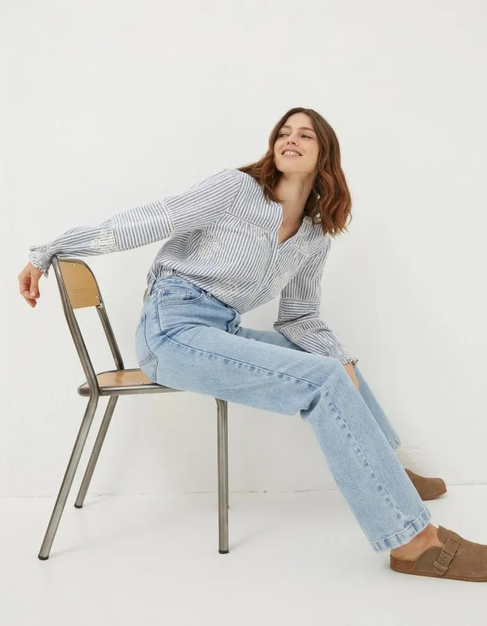 Women Jeans and Dungarees FatFace Elise Wide Leg Jeans Light Denim Blue