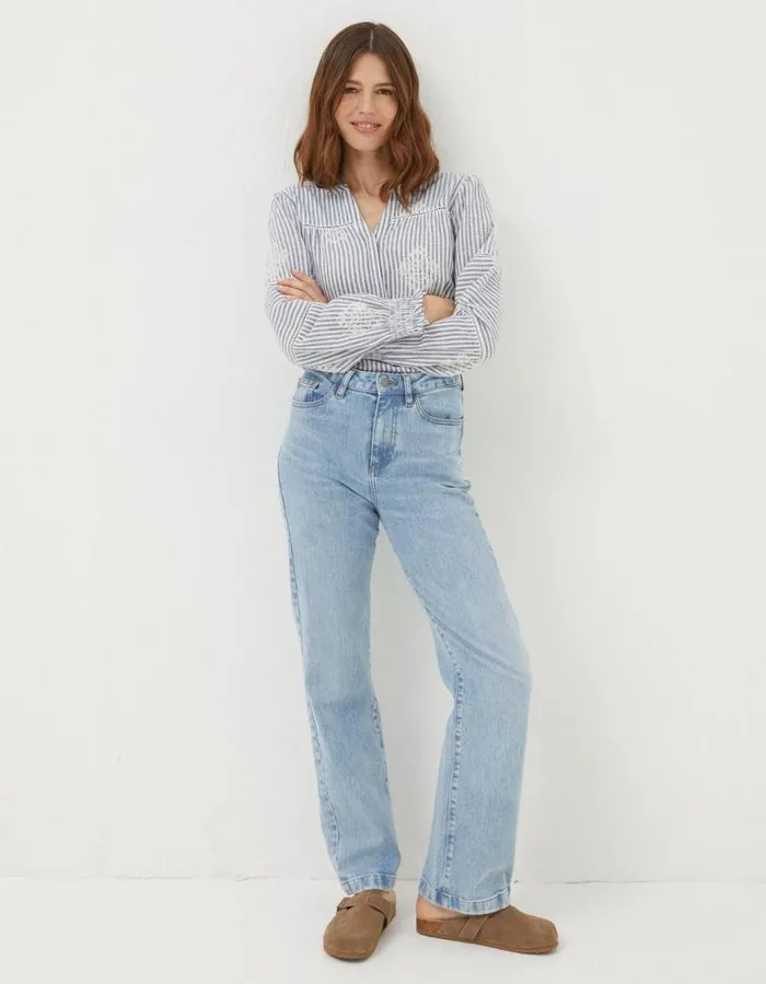 Women Jeans and Dungarees FatFace Elise Wide Leg Jeans Light Denim Blue