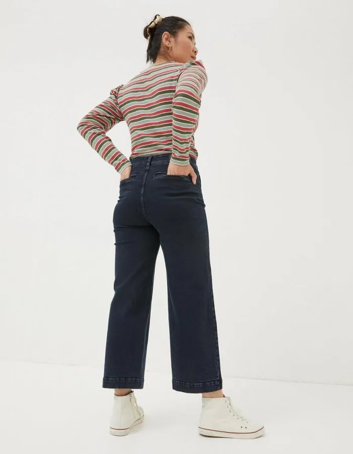 Women Jeans and Dungarees FatFace Keswick Wide Leg Crop Jeans Dark Denim Blue