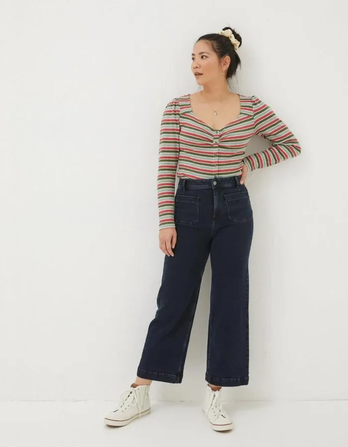 Women Jeans and Dungarees FatFace Keswick Wide Leg Crop Jeans Dark Denim Blue