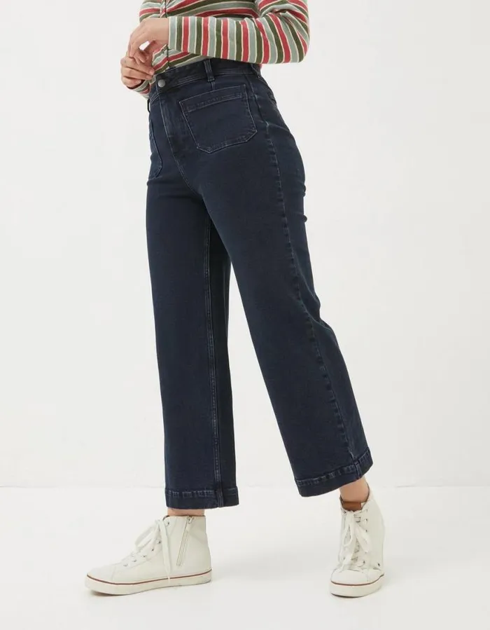 Women Jeans and Dungarees FatFace Keswick Wide Leg Crop Jeans Dark Denim Blue
