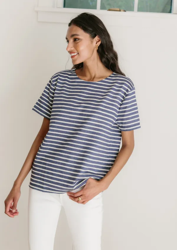Women JENNI KAYNE Navy White Saint James Breton Striped Shirts