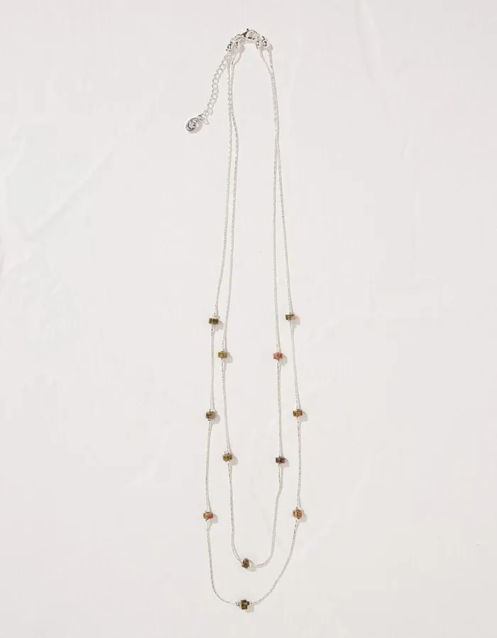 Women Jewellery FatFace Bead Layered Necklace Silver