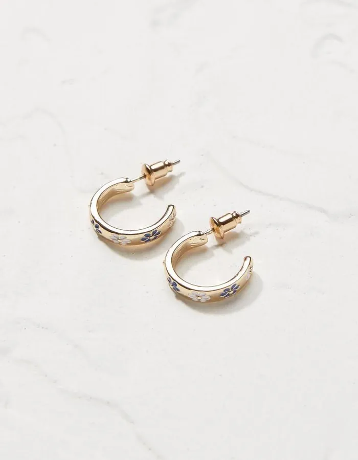 Women Jewellery FatFace Daisy Enamel Hoop Earrings Blue