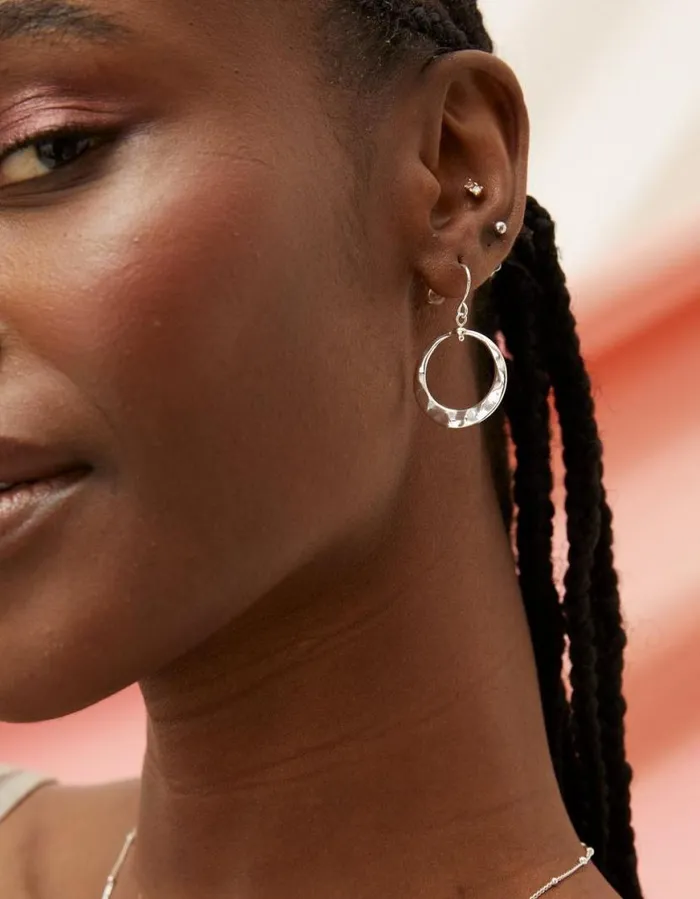 Women Jewellery FatFace Disc Drop Earrings Silver