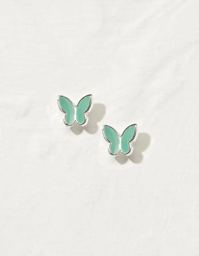 Women Jewellery FatFace Enamel Butterfly Studs Green