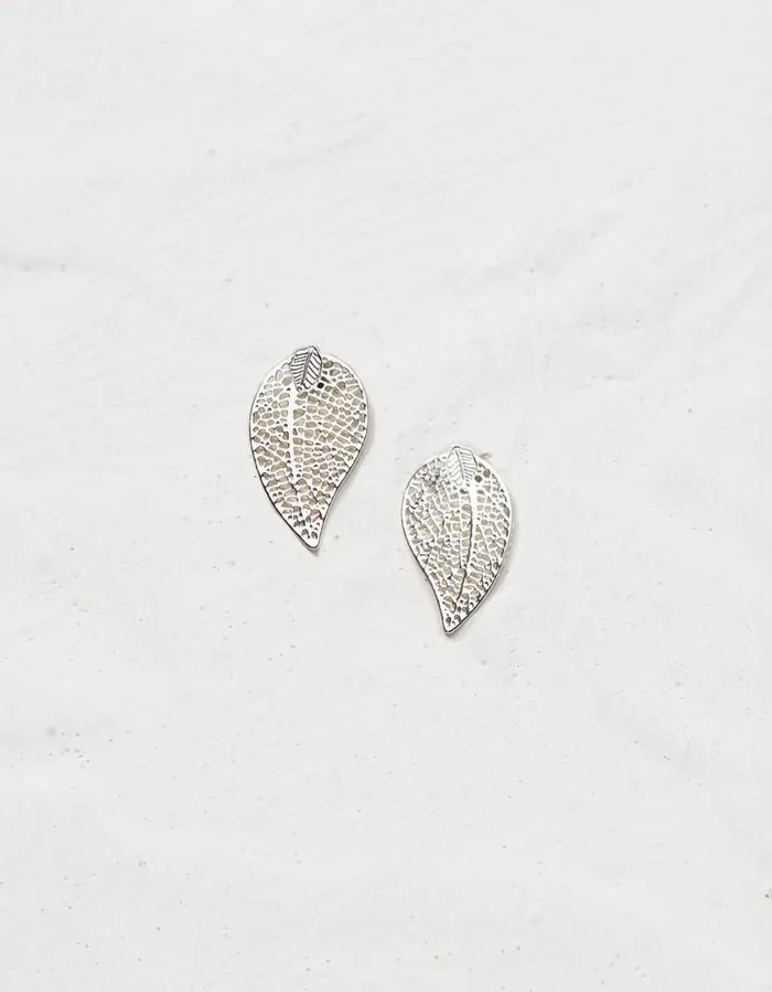 Women Jewellery FatFace Filagree Leaf Studs Silver