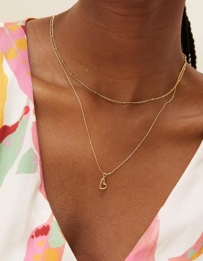 Women Jewellery FatFace Heart Layered Necklace Gold