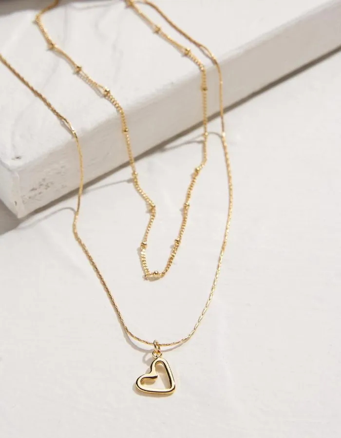 Women Jewellery FatFace Heart Layered Necklace Gold