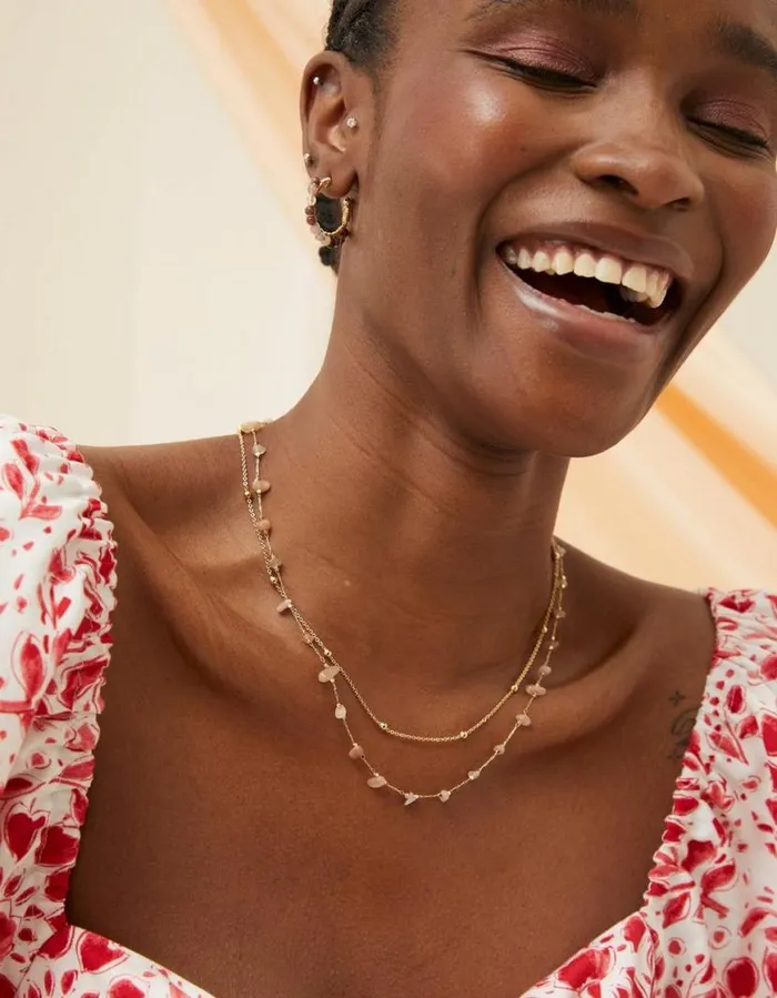 Women Jewellery FatFace Stone Layered Necklace Pink