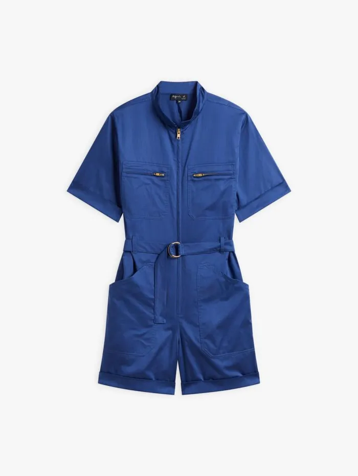 Women Jumpsuits Agns B Blue Cotton Satin Short Jumpsuit