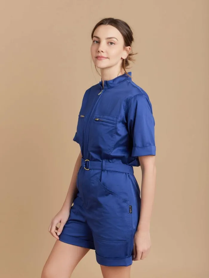 Women Jumpsuits Agns B Blue Cotton Satin Short Jumpsuit