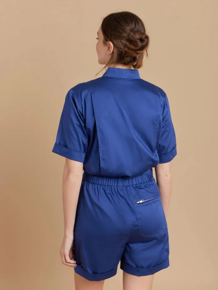 Women Jumpsuits Agns B Blue Cotton Satin Short Jumpsuit