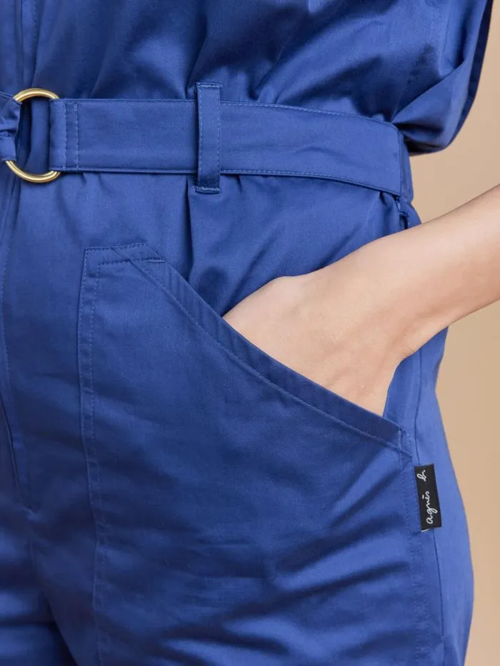 Women Jumpsuits Agns B Blue Cotton Satin Short Jumpsuit