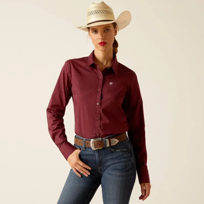 Women Kirby Stretch Shirt Burgundy Ariat TShirts and Tops