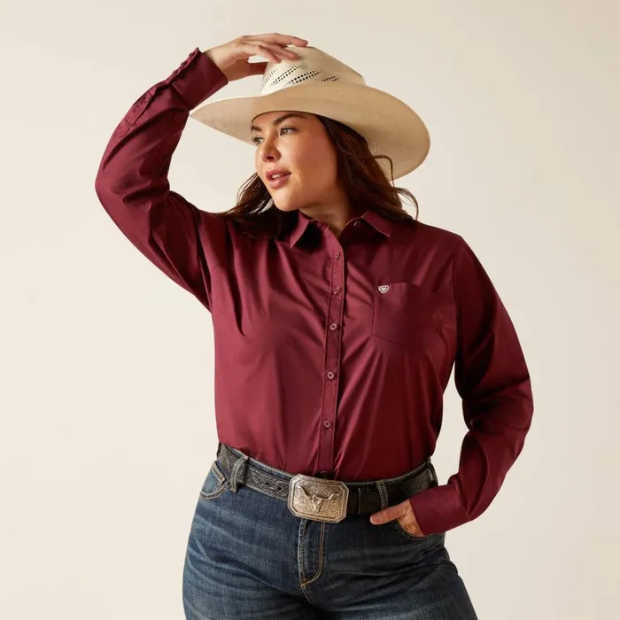 Women Kirby Stretch Shirt Burgundy Ariat TShirts and Tops Women Kirby Stretch Shirt Burgundy Ariat TShirts and Tops