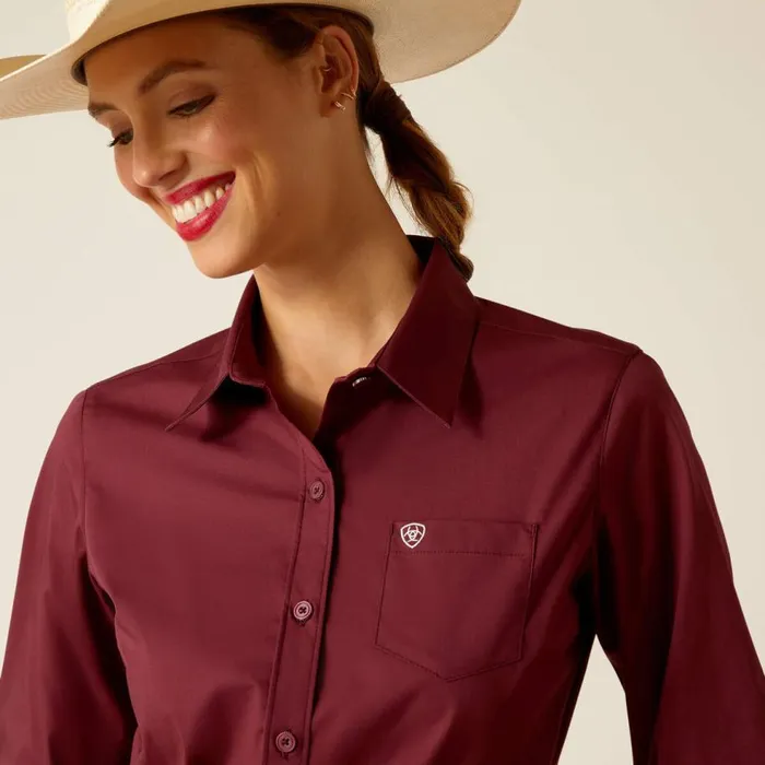 Women Kirby Stretch Shirt Burgundy Ariat TShirts and Tops Women Kirby Stretch Shirt Burgundy Ariat TShirts and Tops