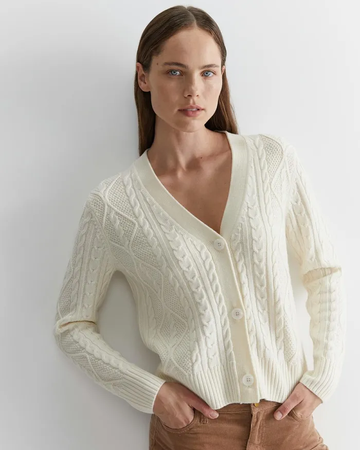 Women Knits and Cardigans Sportscraft Merino Wool Cable Cardigan Winter White